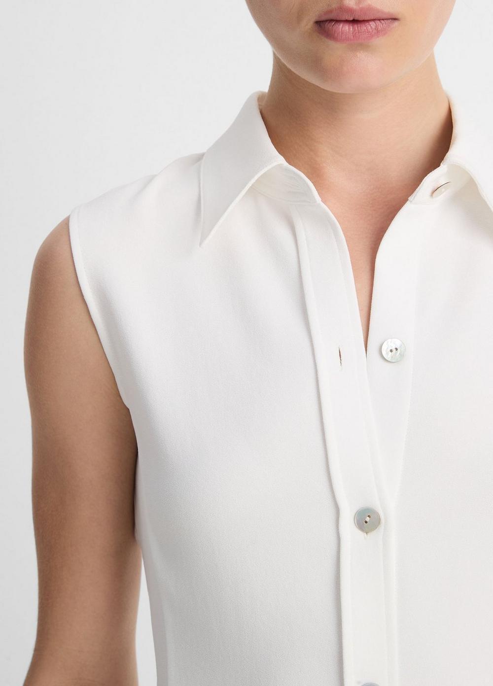 Womens Sleeveless Button-Front Shirt, Off White, Size L Vince Product Image