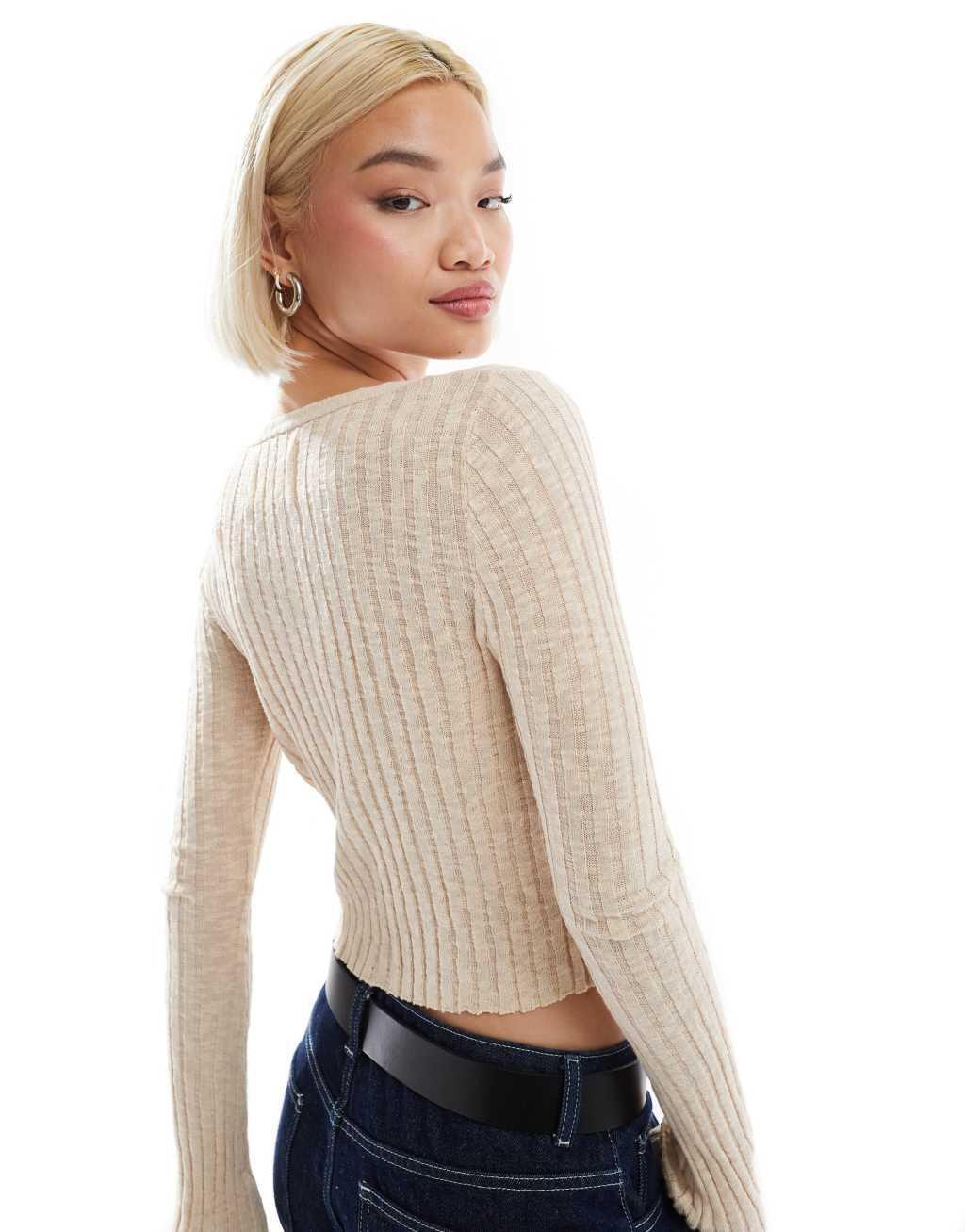 Stradivarius STR light knit cardigan in ecru Product Image