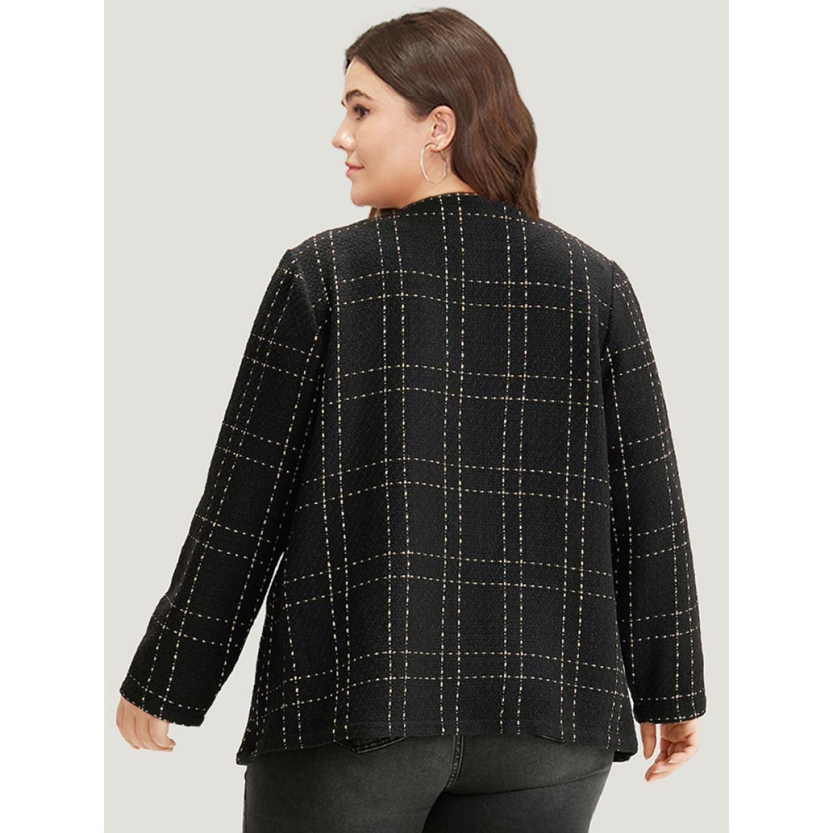 Plus Size Plaid Pattern Button Up Crew Neck Coat Women Black Casual Texture Ladies Dailywear Winter Coats BloomChic 22-24/3X Product Image