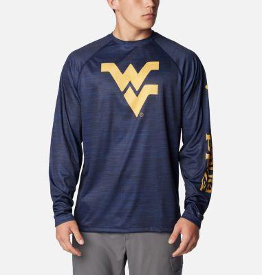 Men's Columbia  Navy West Virginia Mountaineers PFG Terminal Tackle Omni-Shade Raglan Long Sleeve T-Shirt, Size: Medium, Blue Product Image