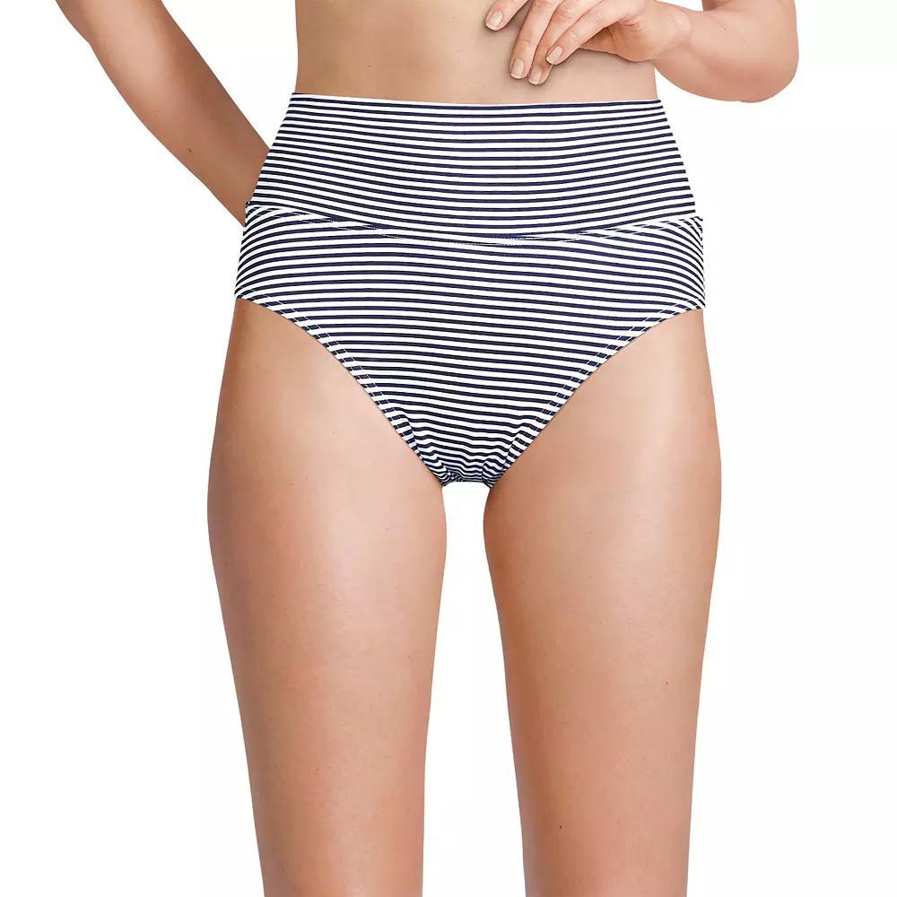 Women's Lands' End Chlorine Resistant Fold Over High Waisted Bikini Bottoms, Size: 6, Blue Mini Stripe Product Image
