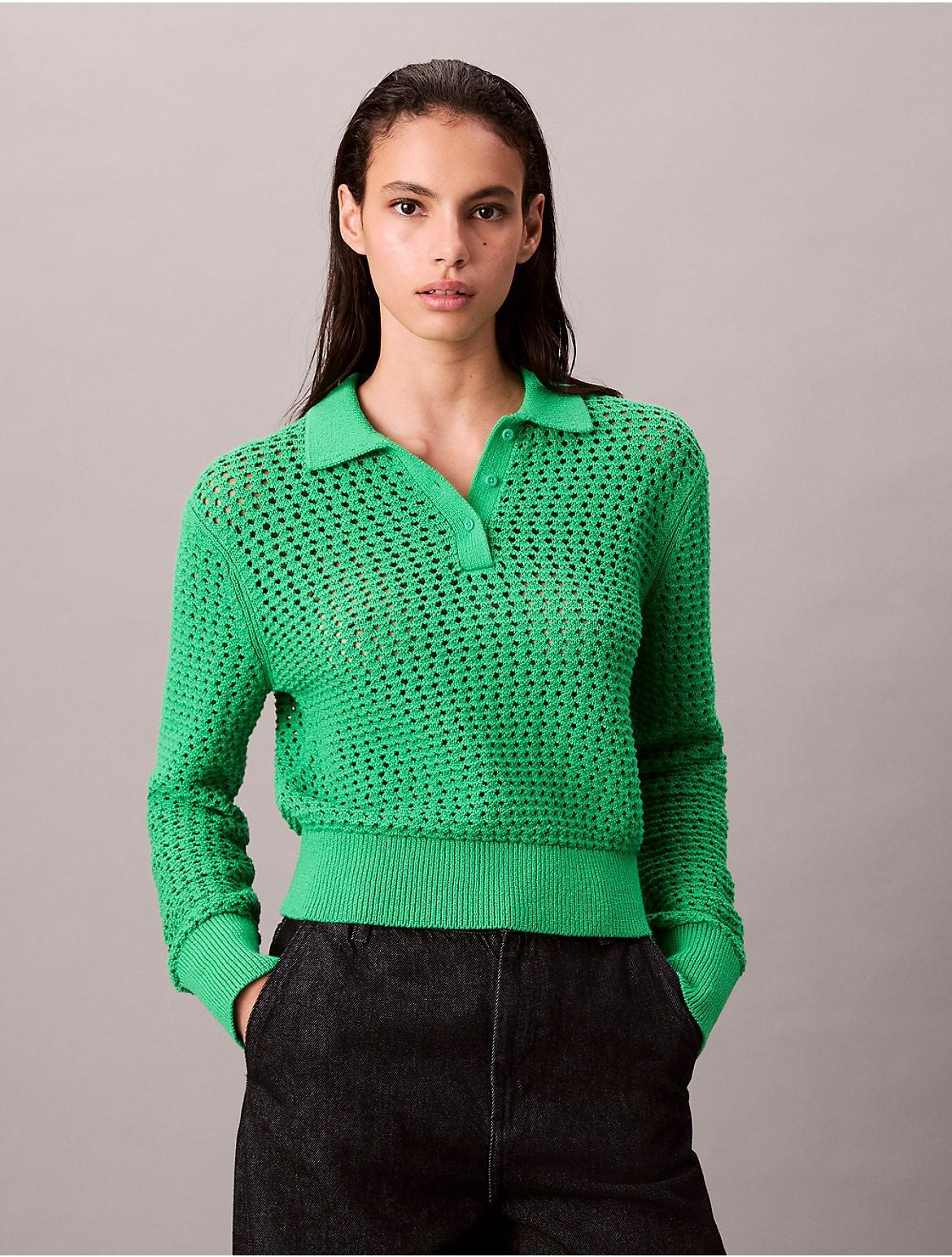 Calvin Klein Womens Open Stitch Polo Sweater - Blue Product Image