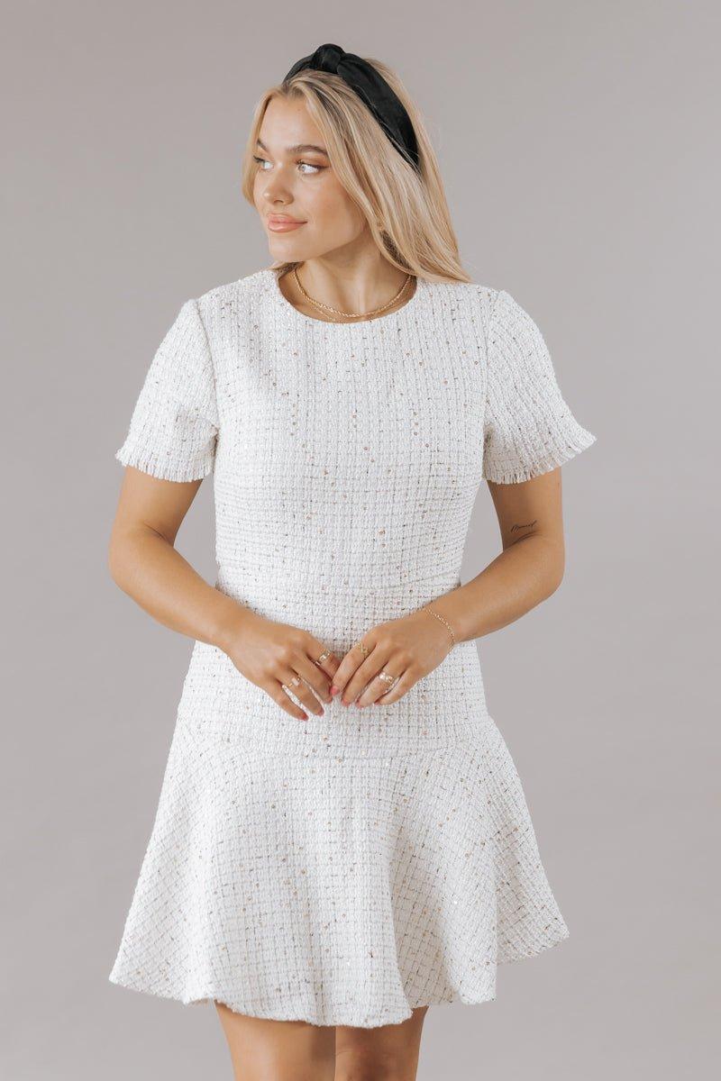 Cream Sequin Tweed Mini Dress - FINAL SALE Product Image