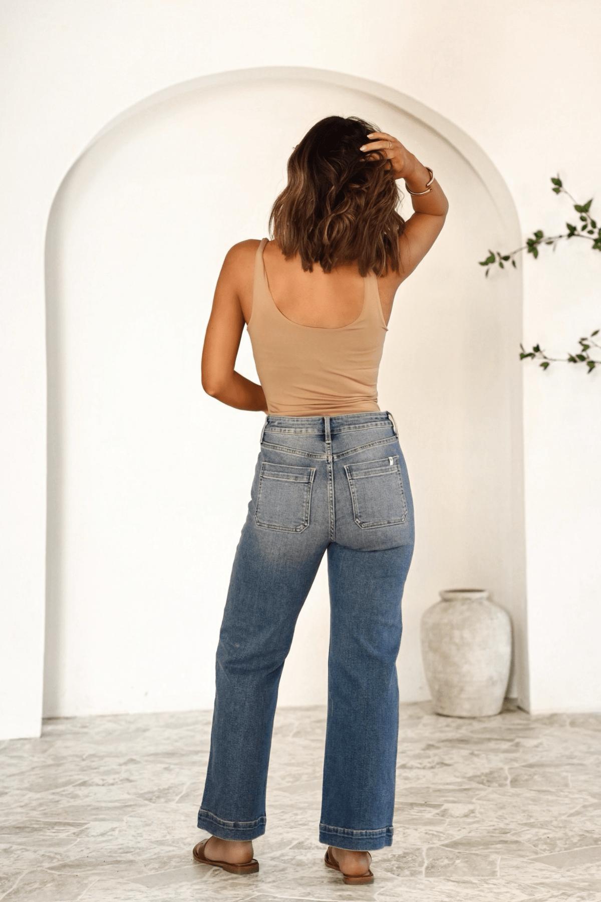 Medium Wash High Rise Wide Leg Jeans Product Image
