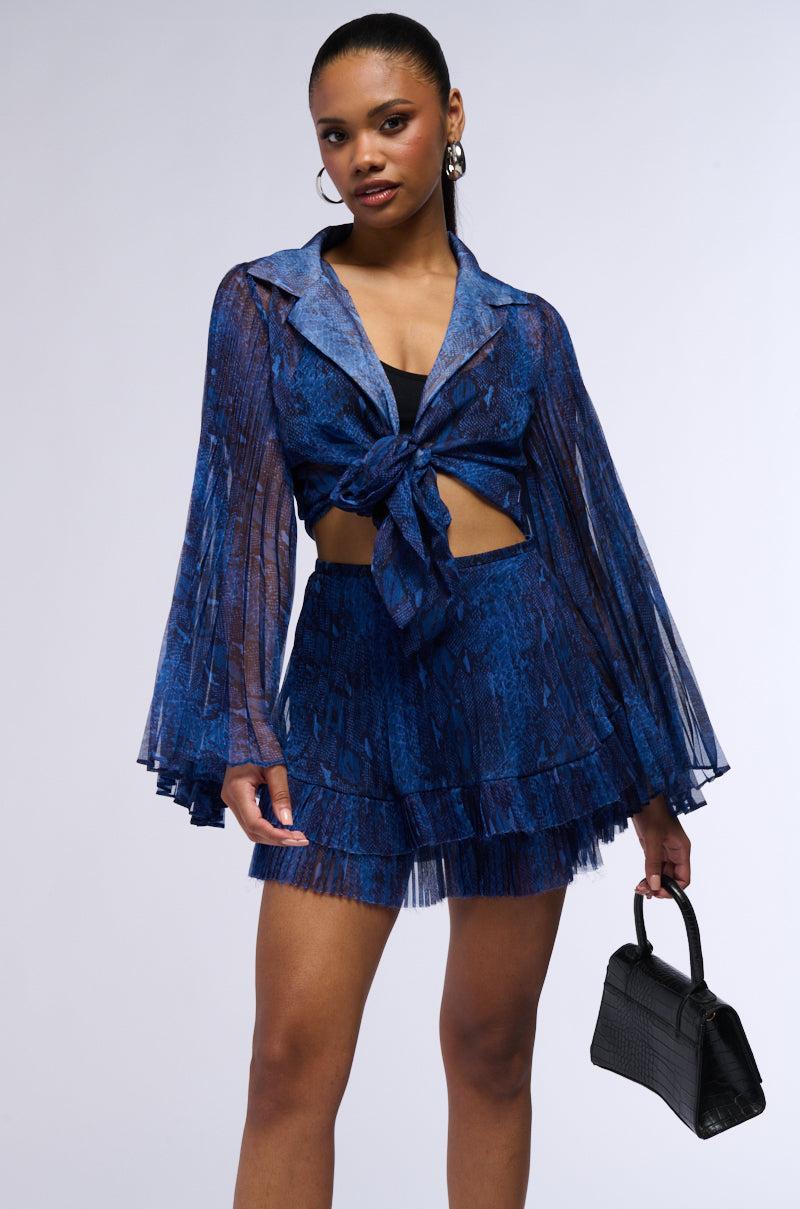 FIERCE ENERGY TIE FRONT ANGEL SLEEVE CROP BLOUSE Product Image