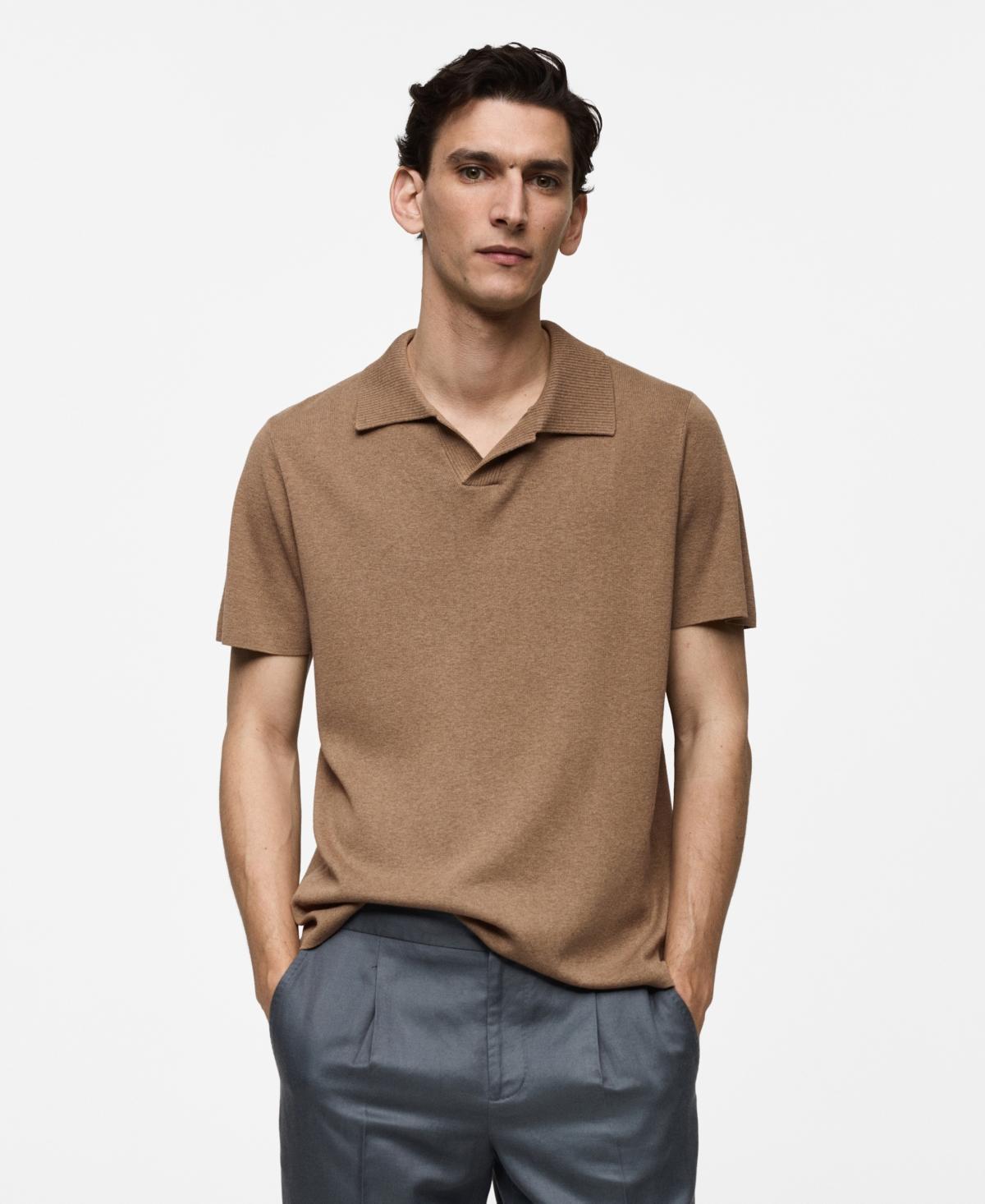 Textured knitted cotton polo shirt - Men | MANGO USA Product Image