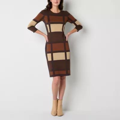 Danny & Nicole Womens 3/4 Sleeve Windowpane Sweater Dress Product Image