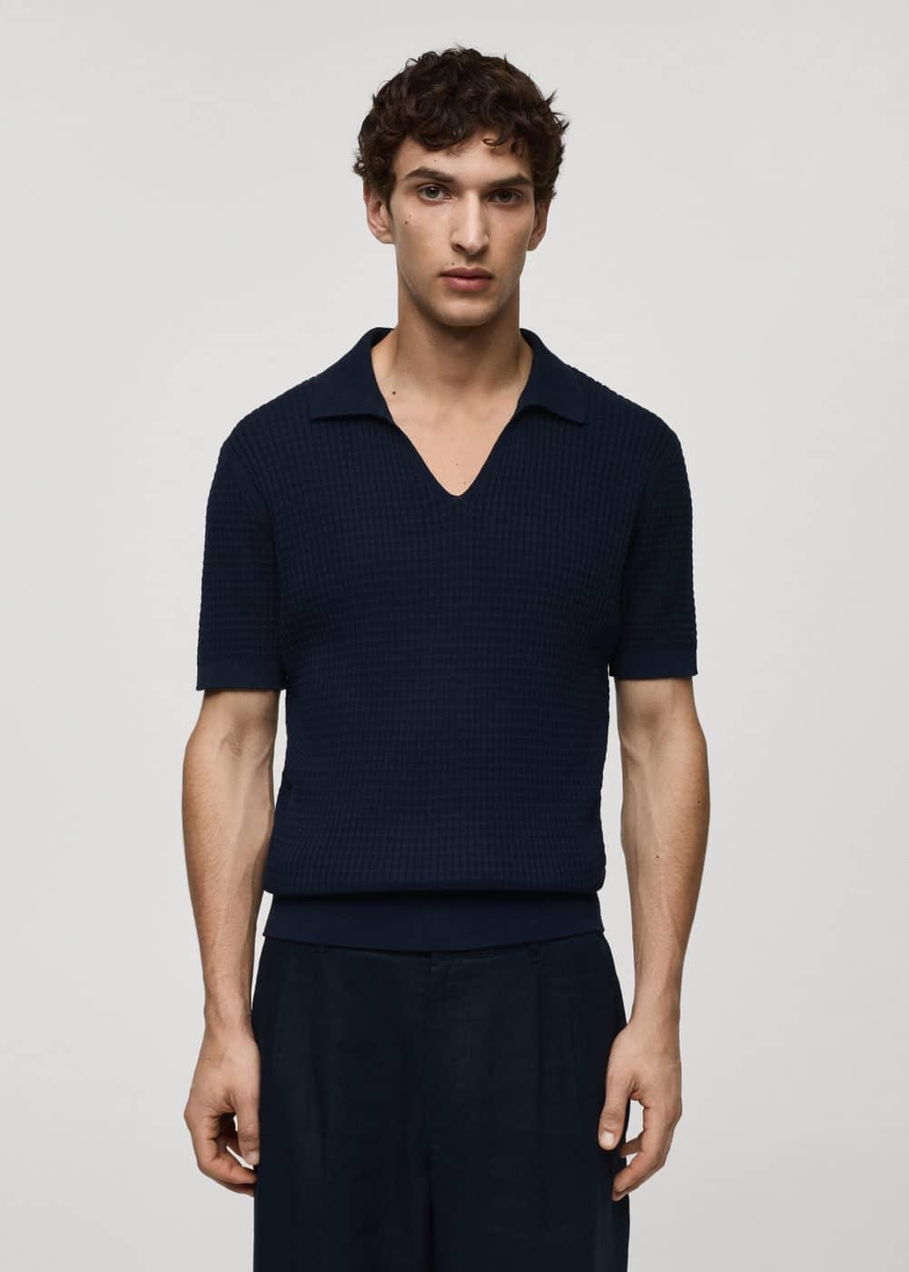 Ribbed knit polo shirt - Men | MANGO USA Product Image