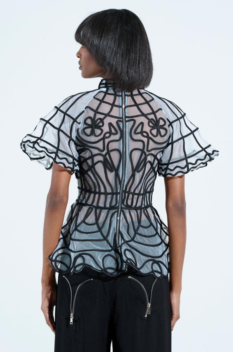 DOLL FACE SHORT SLEEVE STRUCTURED BLOUSE Product Image