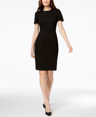 Calvin Klein Short Pleated Sleeve Crew Neck Sheath Dress Product Image