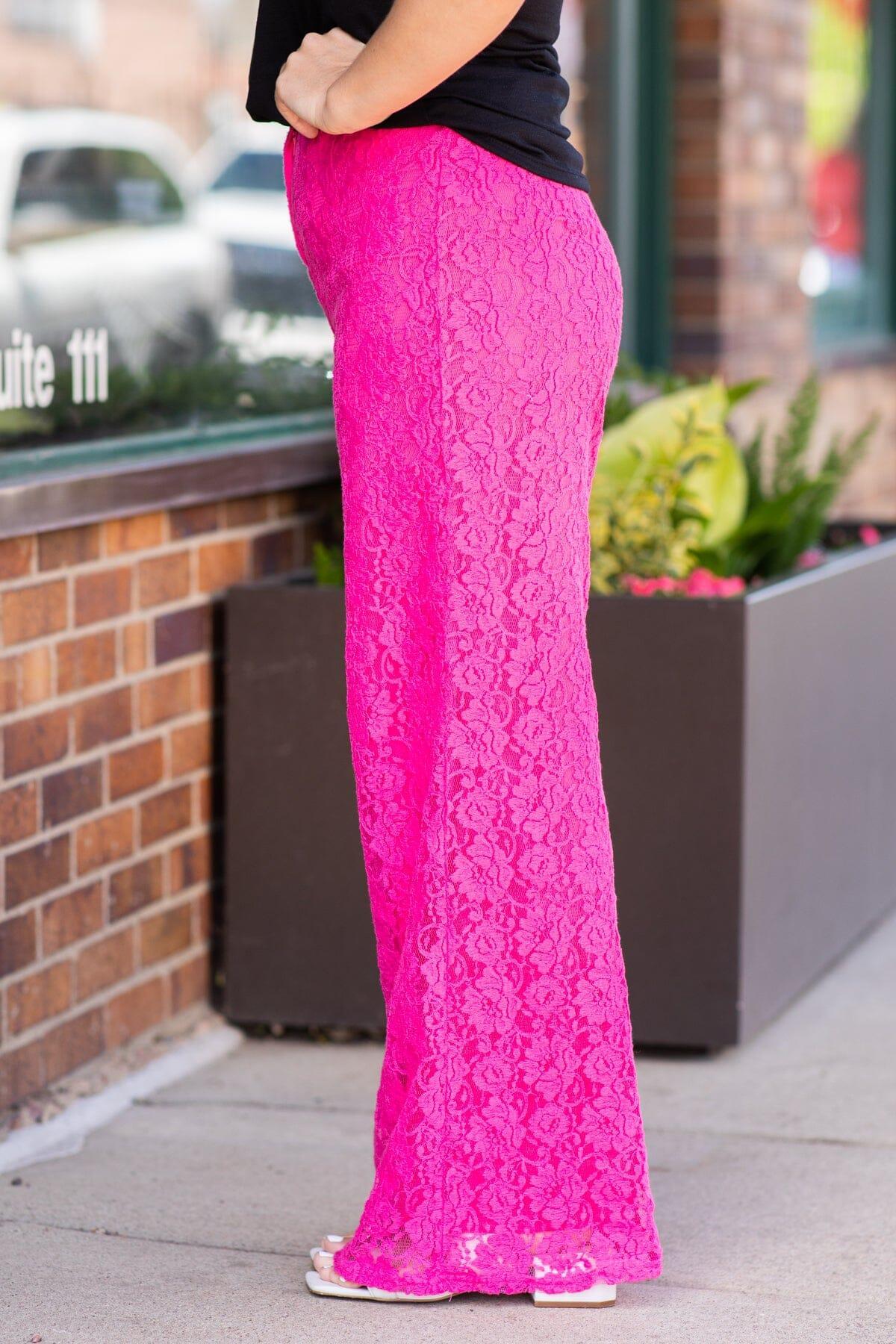Hot Pink Lace Wide Leg Pants Product Image