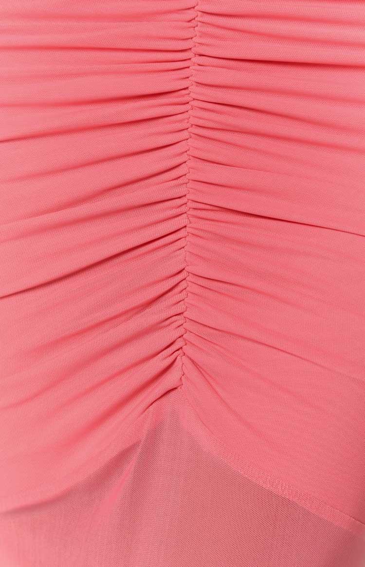 Veronica Pink Mesh Ruched Maxi Dress Product Image