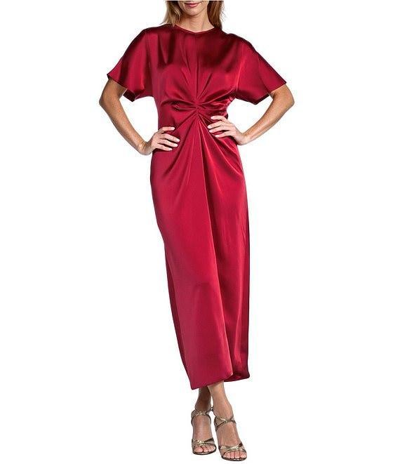 Antonio Melani Gabriella Crew Neck Short Sleeve Satin Maxi Dress Product Image