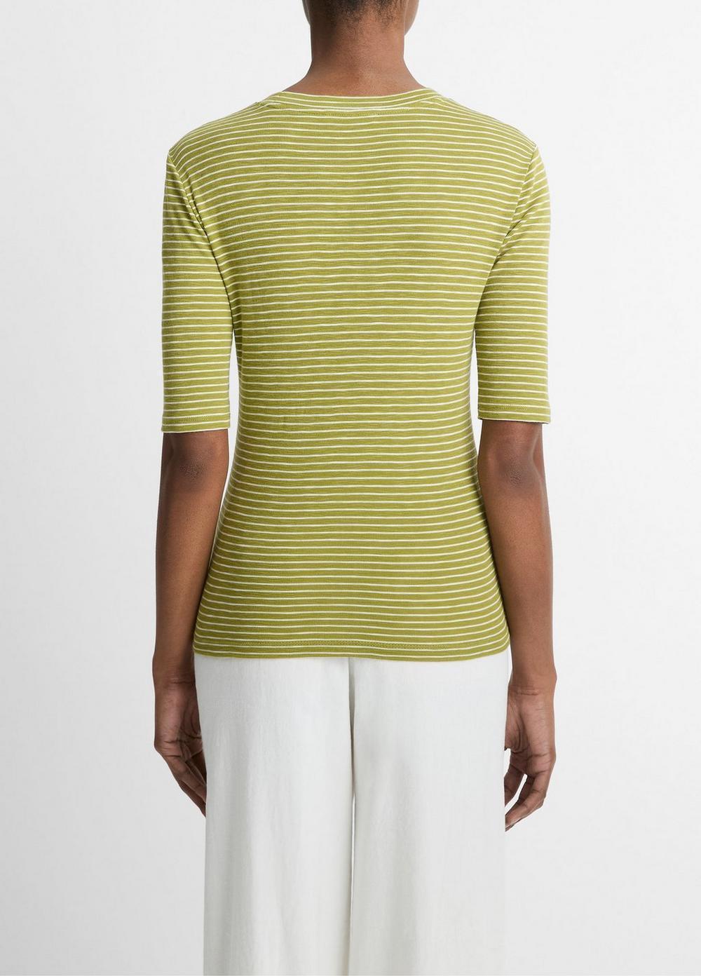 Womens Striped Cotton-Blend Elbow-Sleeve T-Shirt, Off White Combo, Size XXS Vince Product Image