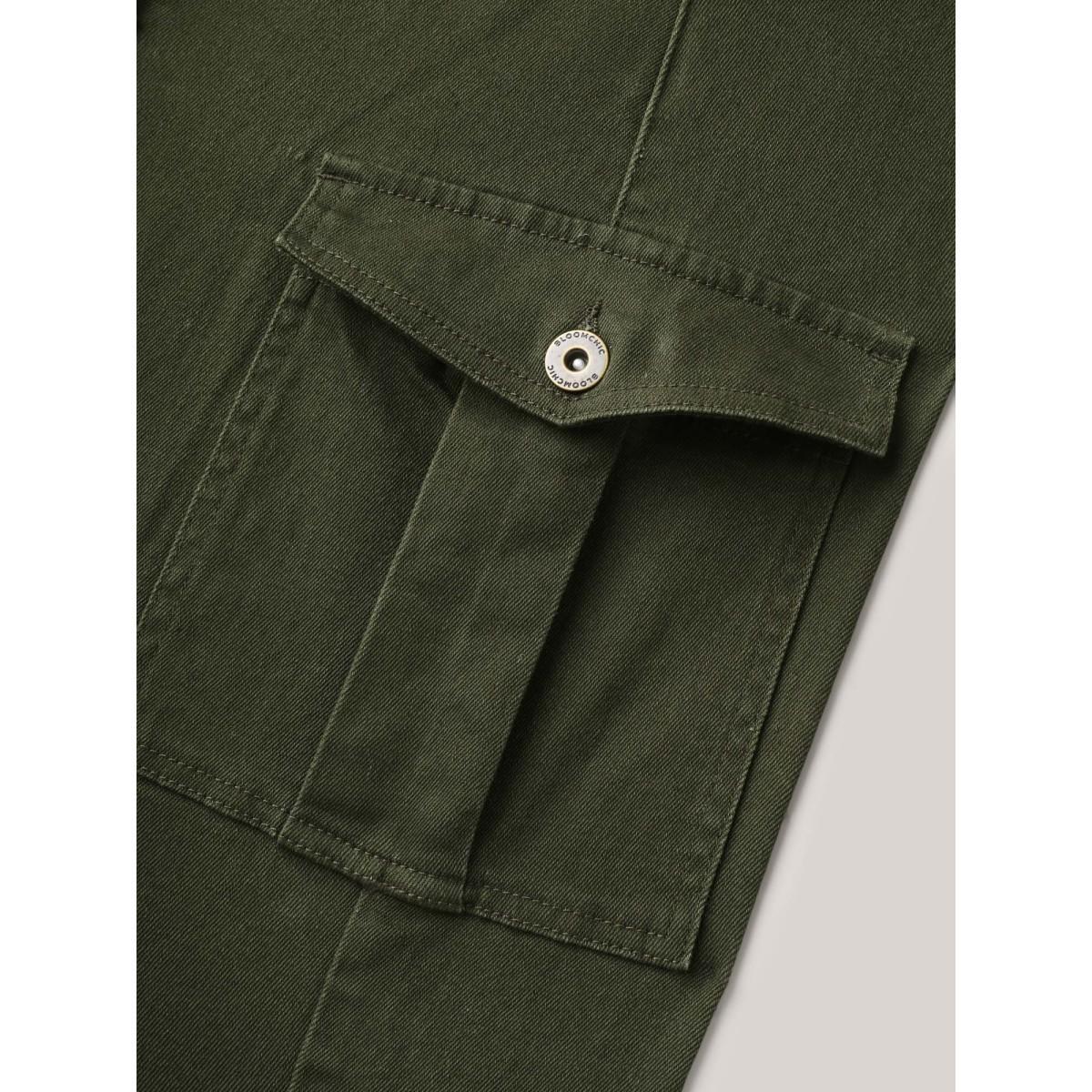 Plus Size Flap Detail Classic Cut Midi Denim Skirt Women Denimarmygreen Everyday-Casual Button Low stretch Medium Wash 22/3X Slanted pocket Elegant Denim Skirts BloomChic Product Image