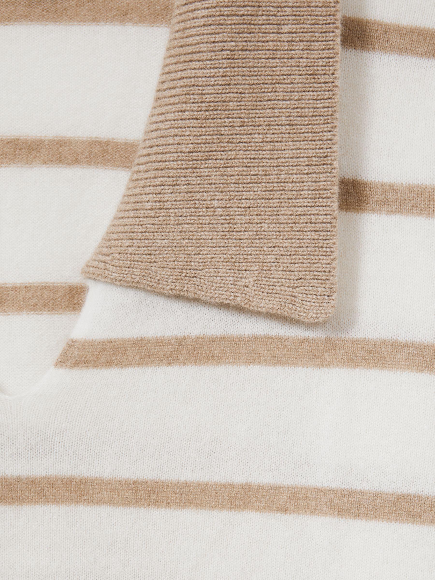 Cashmere Open Collar Striped Jumper in White/Beige Product Image