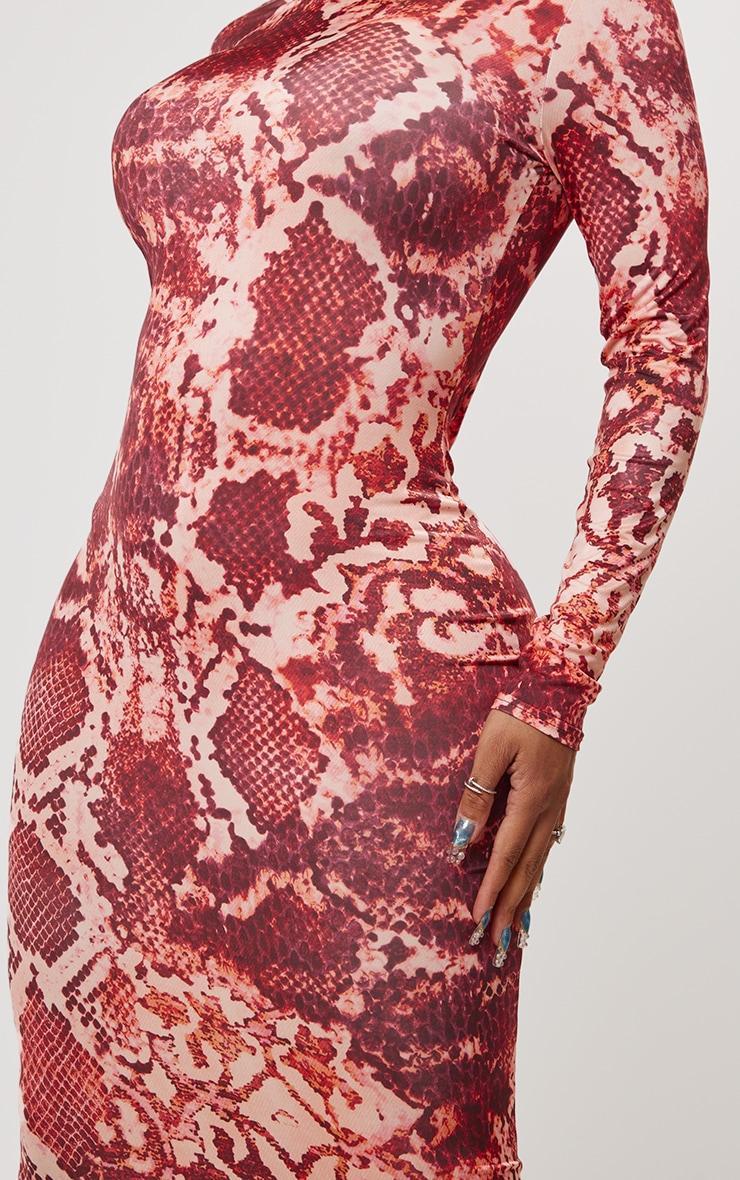 Shape Red Slinky Snake Print Long Sleeve Maxi Dress Product Image