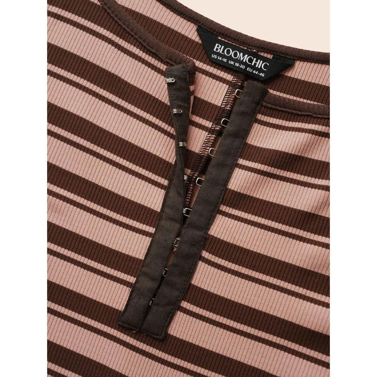 Plus Size U Neck Striped Pit Strip Dress DustyPink Women Casual Texture U-neck Long Sleeve Curvy BloomChic 28/5X Product Image