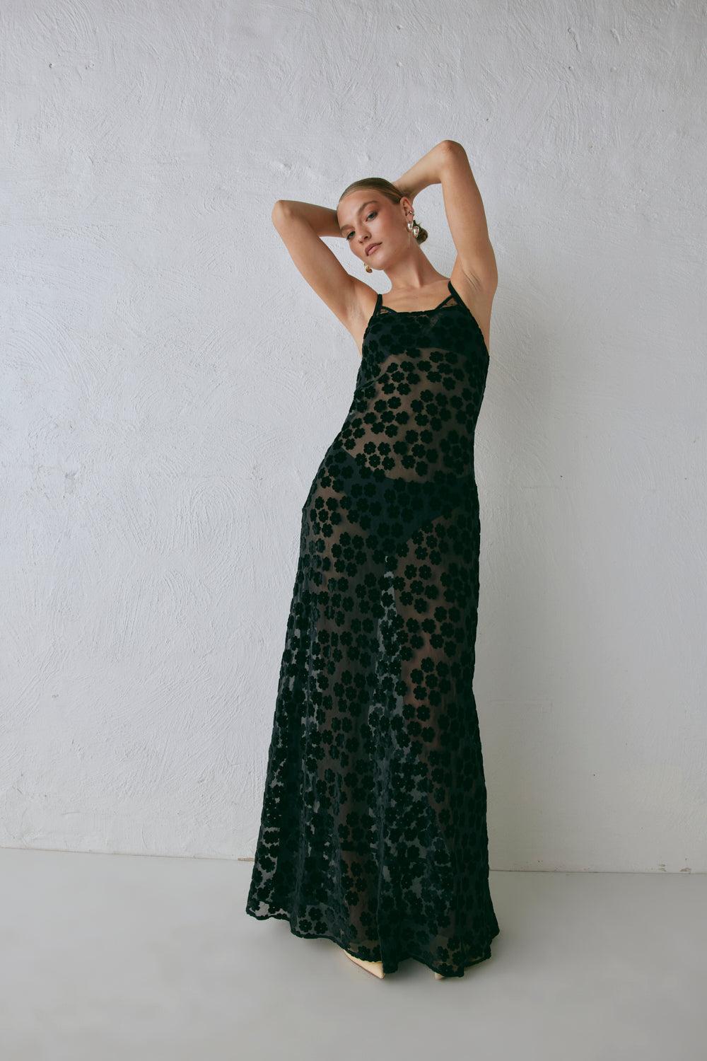 Iris Bias Cut Maxi Dress Black Product Image