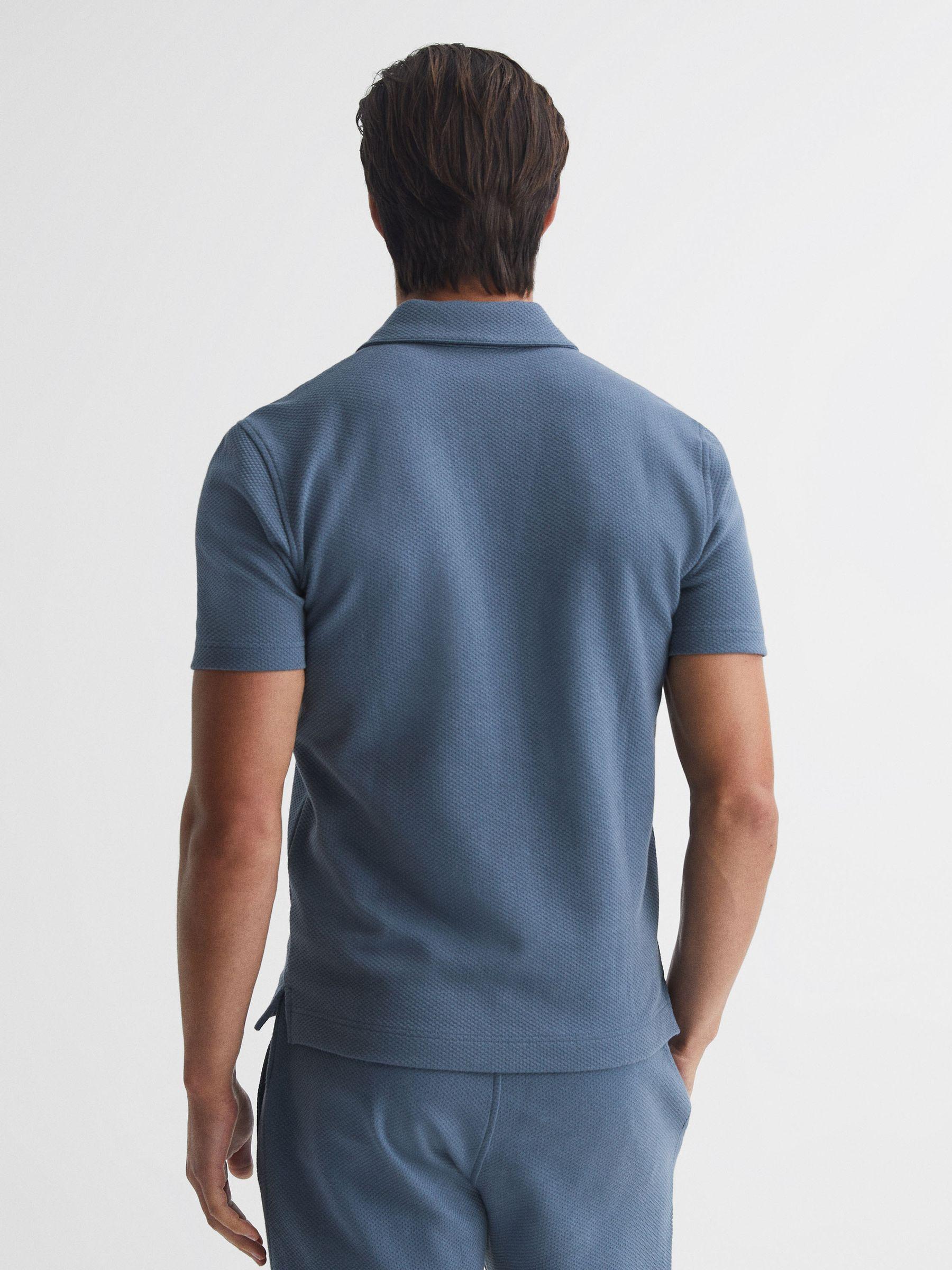 Short Sleeve Open Collar T-Shirt in Airforce Blue Product Image