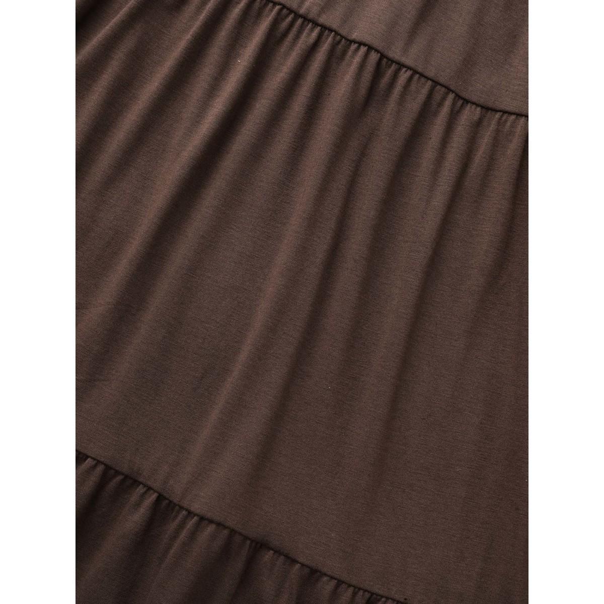 Plus Size Supersoft Essentials Funnel Neck Tiered Midi Dress DarkBrown Women Casual Ruffles Mock Neck Long Sleeve Curvy BloomChic 10/M Product Image
