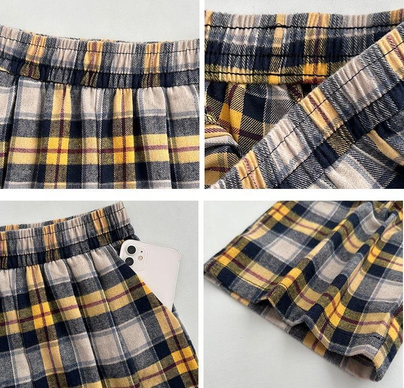High Waist Plaid Wide Leg Pants Product Image