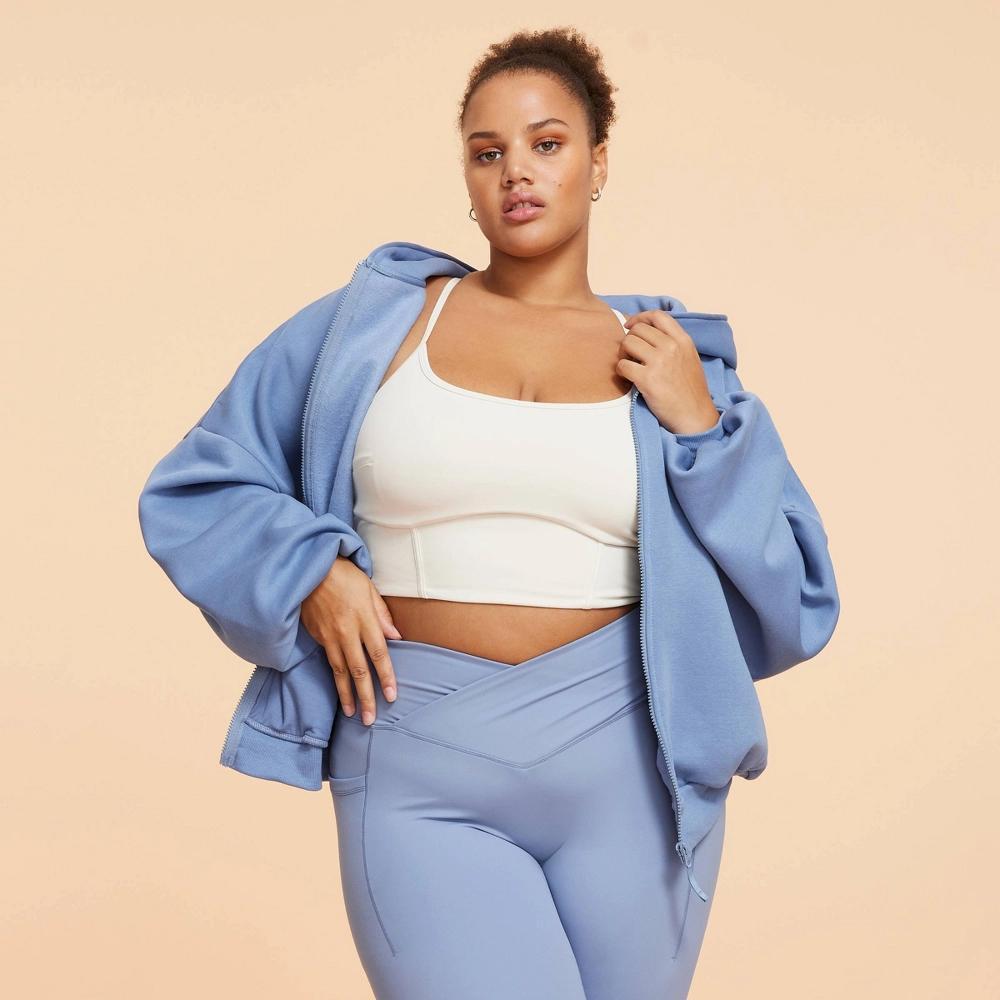 Blogilates Women's Marshmallow Full Zip Hooded Sweatshirt - Steel Blue 3X Product Image