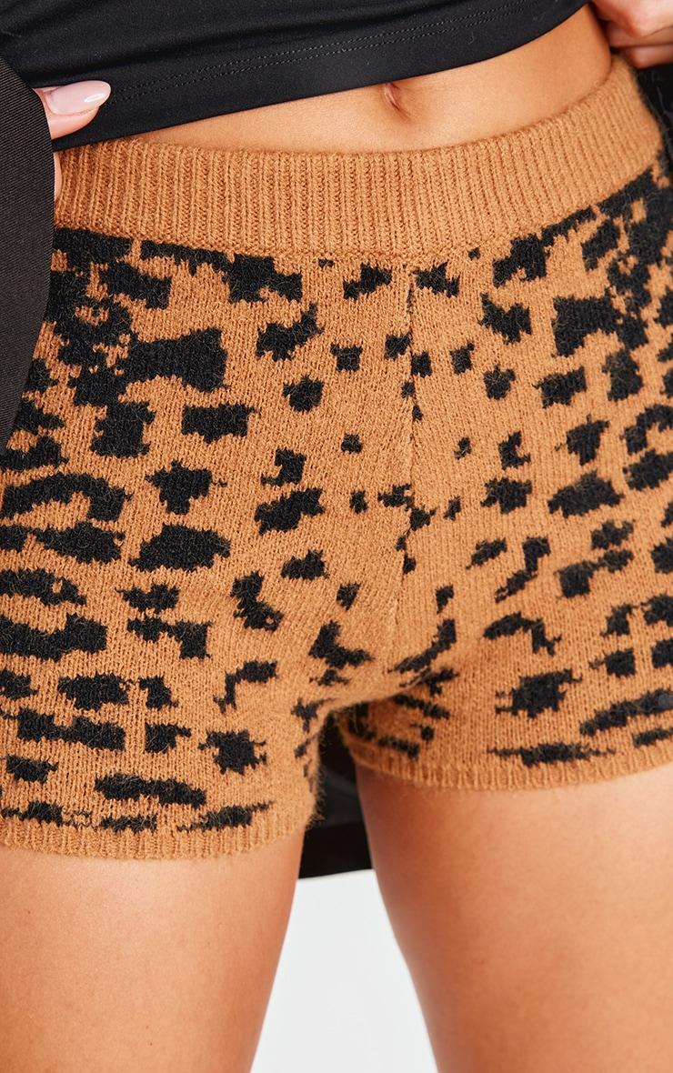 Leopard Print Textured Knit Hot Pants Product Image