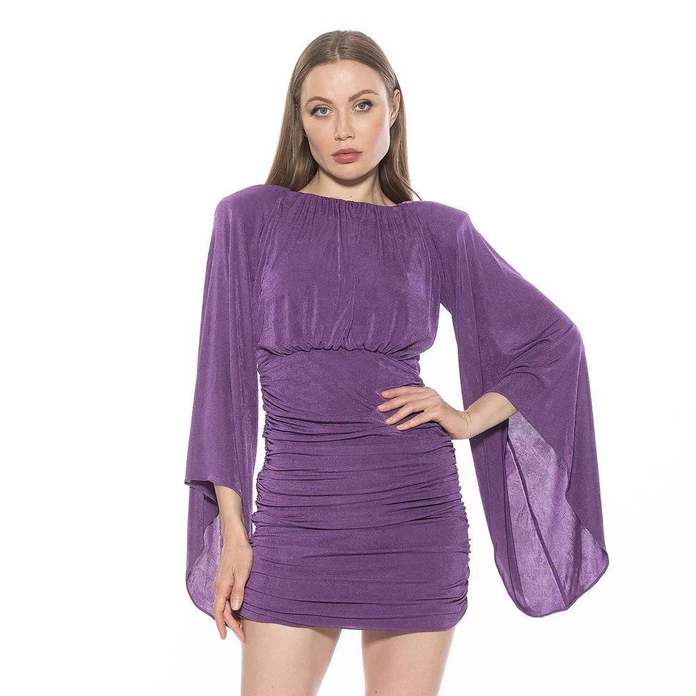 Women's ALEXIA ADMOR Sibyl Draped Sleeve Ruched Mini Dress, Size: Medium, Purple Product Image
