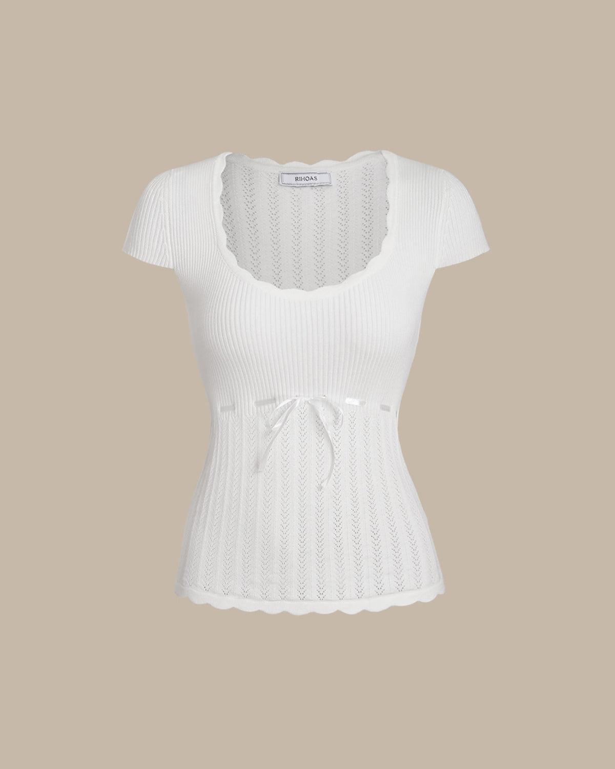 White U Neck Slim Knit Tee Product Image