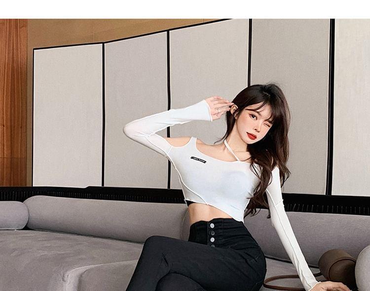 High Waist Washed Skinny Jeans Product Image