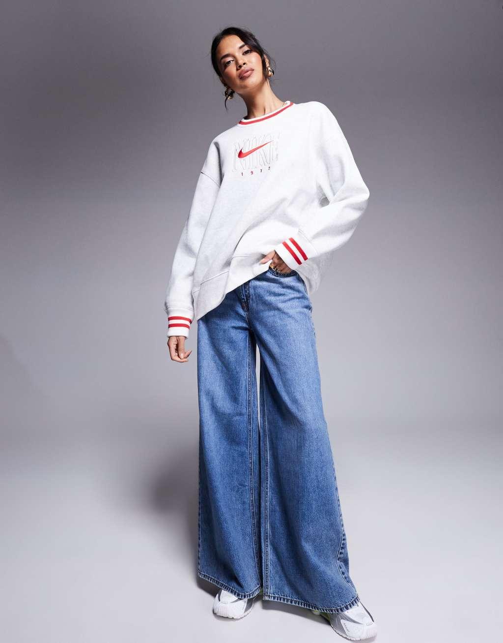 Nike Phoenix Fleece oversized sweatshirt in gray and red Product Image