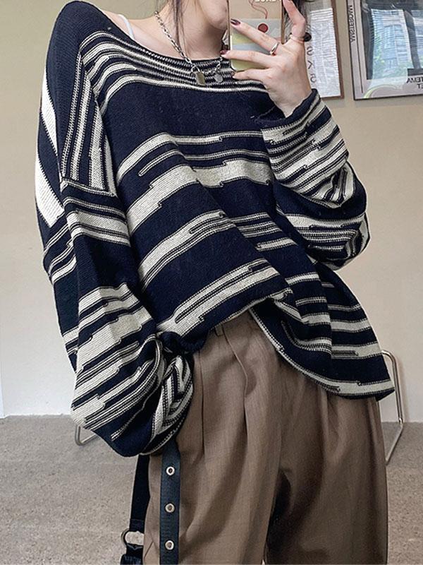 Oversized Stripe Jumper Knit Sweater Product Image