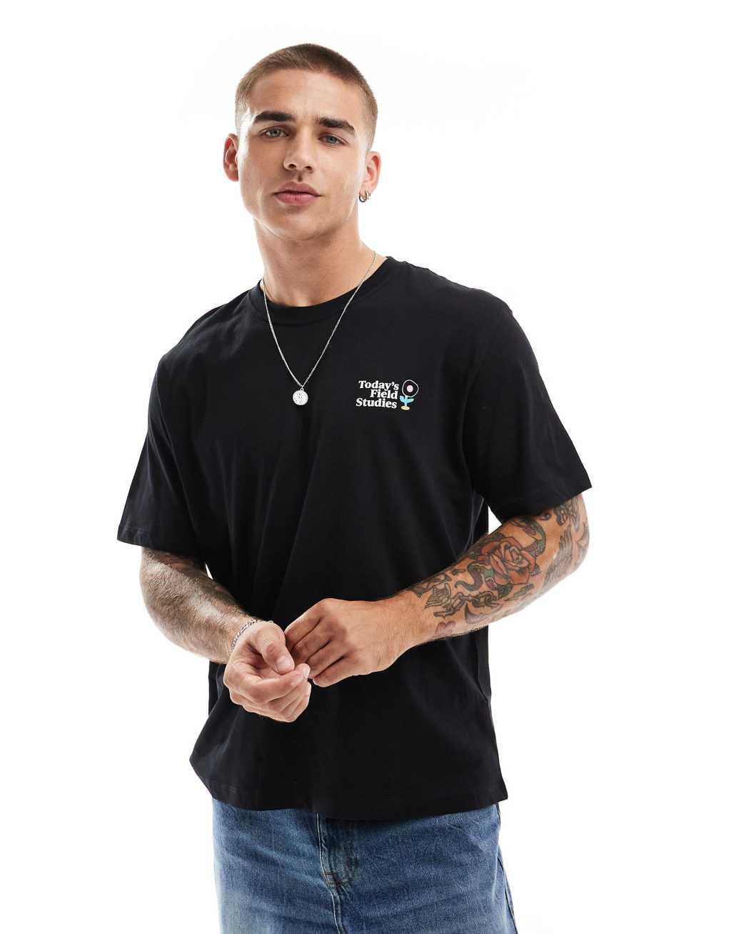 Jack & Jones oversized t-shirt with field studies back print in black Product Image