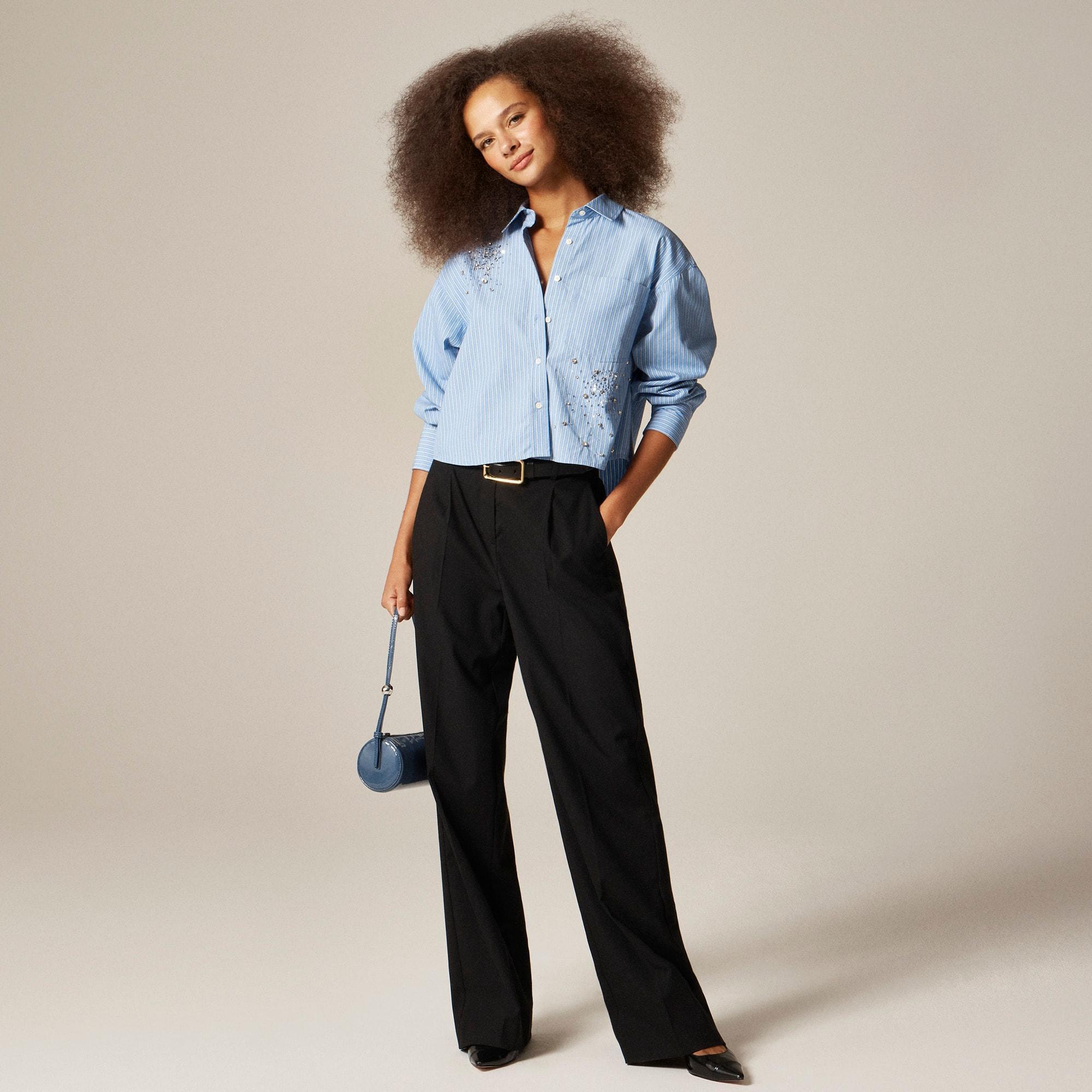 Étienne cropped button-up shirt with embellishments in stripe Product Image