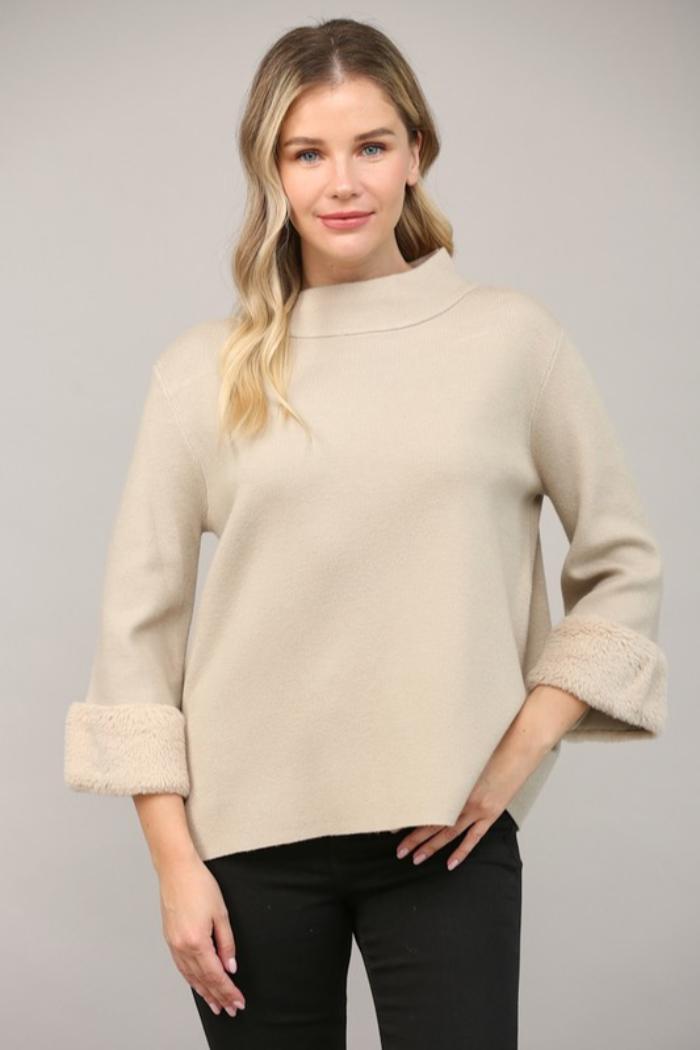 Fur Trim Mock Neck Product Image
