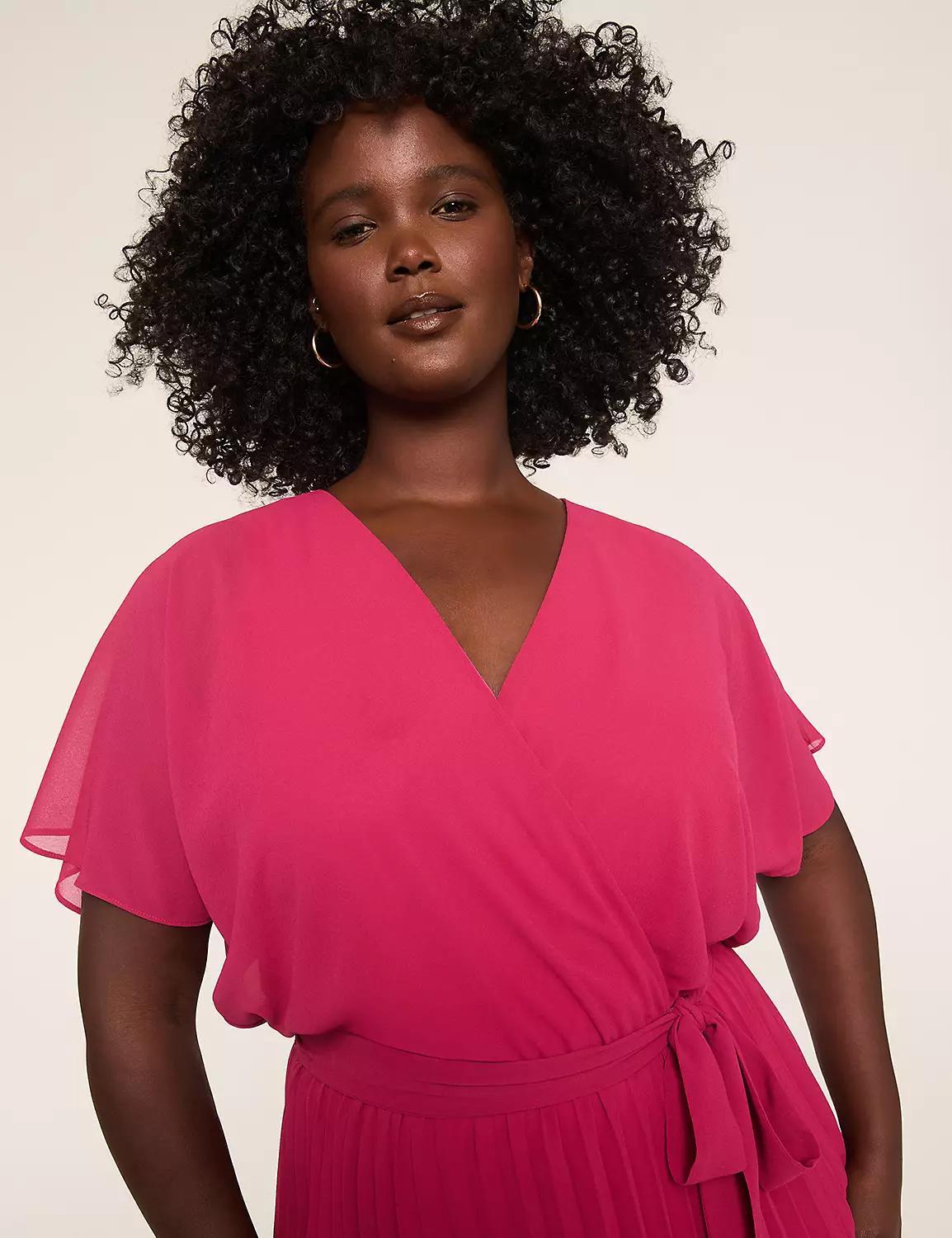 Pleated-Skirt Faux-Wrap Maxi Dress Product Image