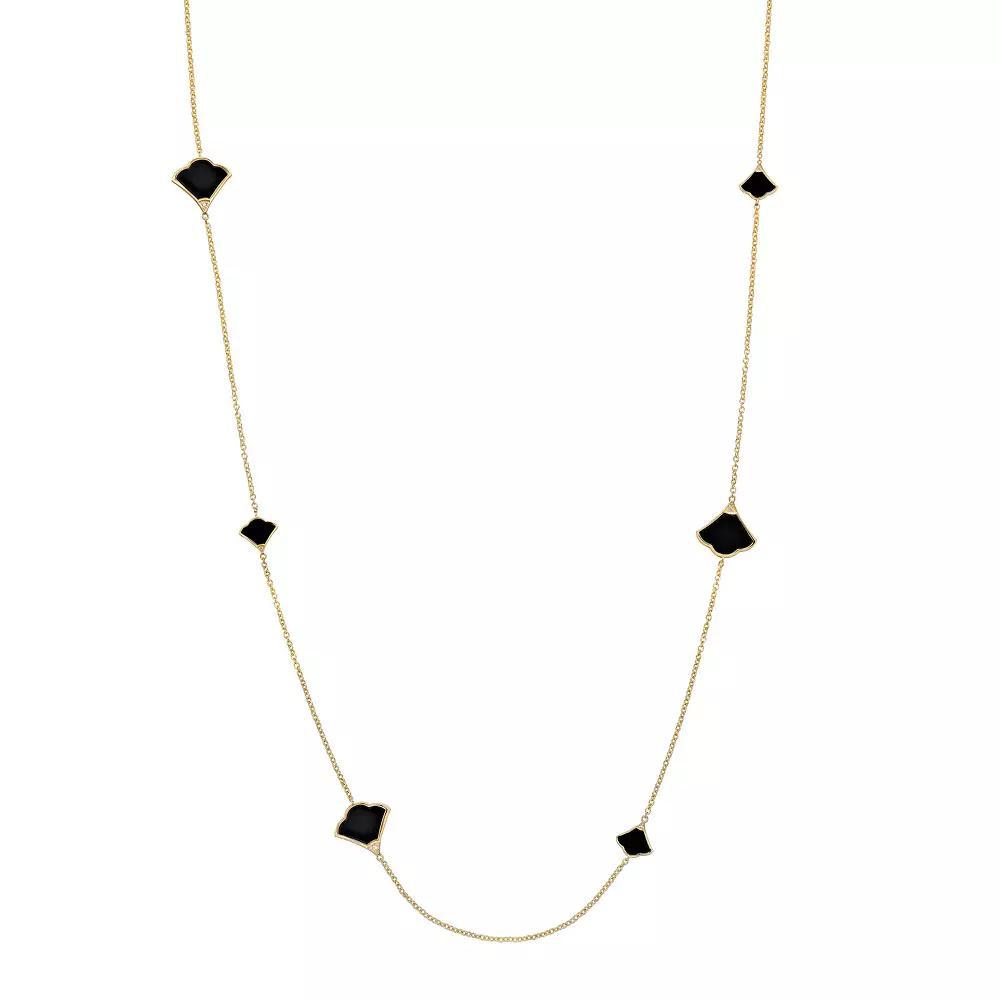 Gemminded Sterling Silver 14K Gold Plated Black Onyx Necklace, Womens Gold Tone Product Image