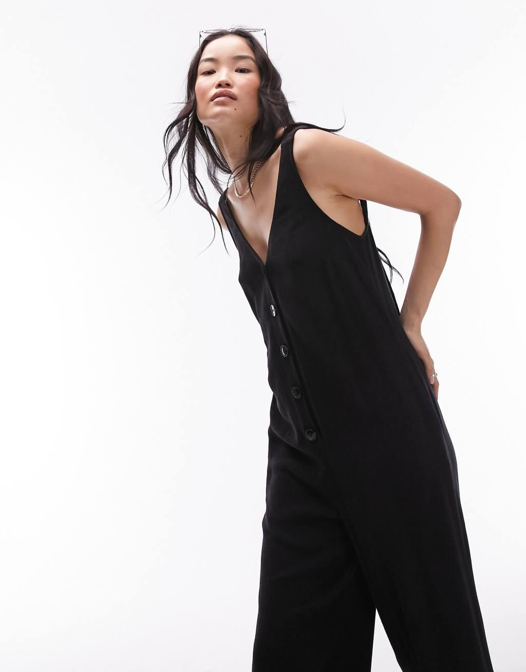 Topshop v neck button down knotted strap jumpsuit Product Image