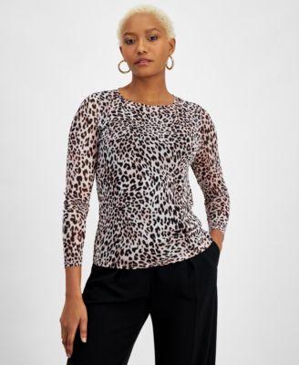 Bar Iii Womens Animal-Print Long-Sleeve Mesh Top, Created for Macys Product Image