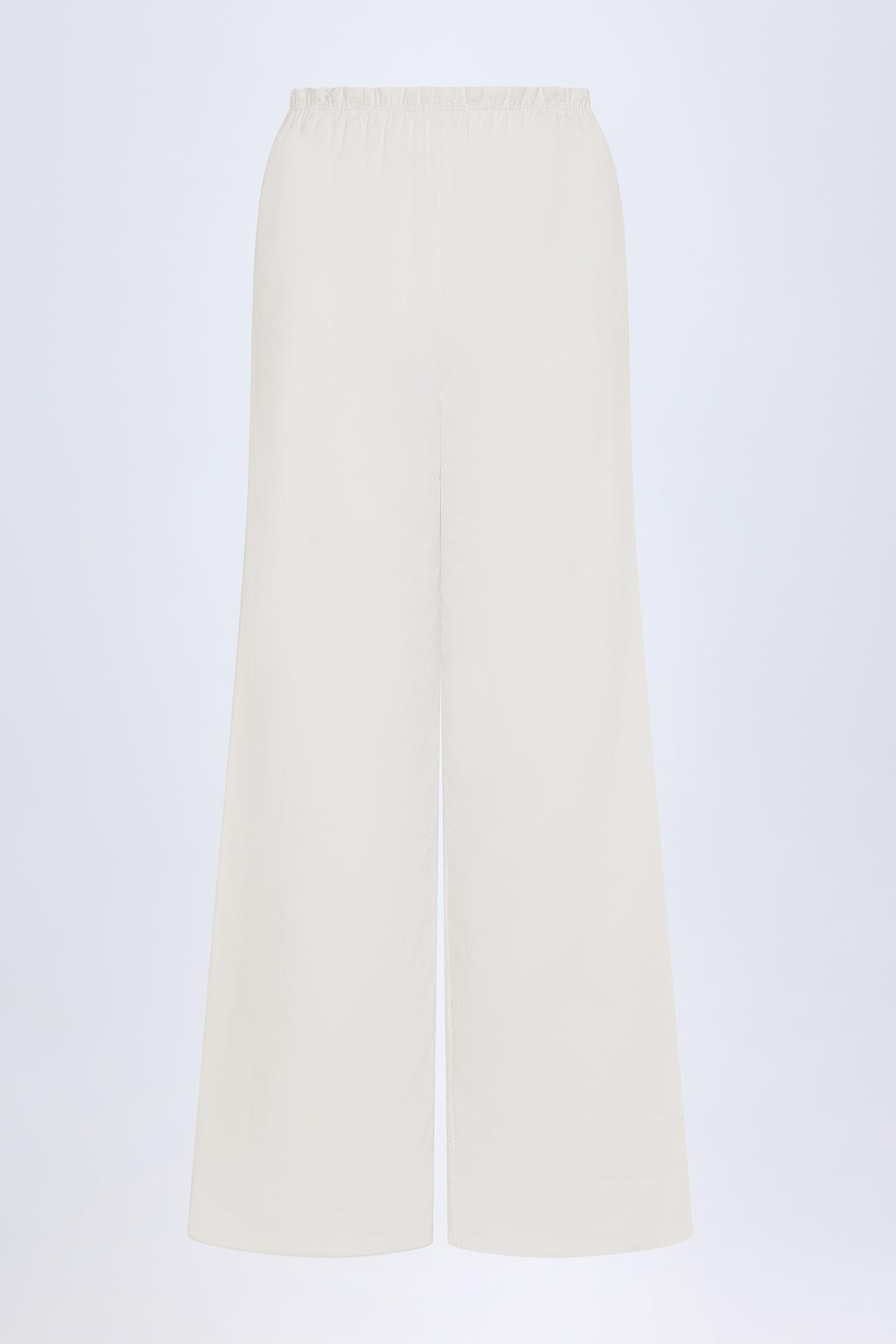 Wide-Leg Cotton-Poplin Trousers in White Product Image