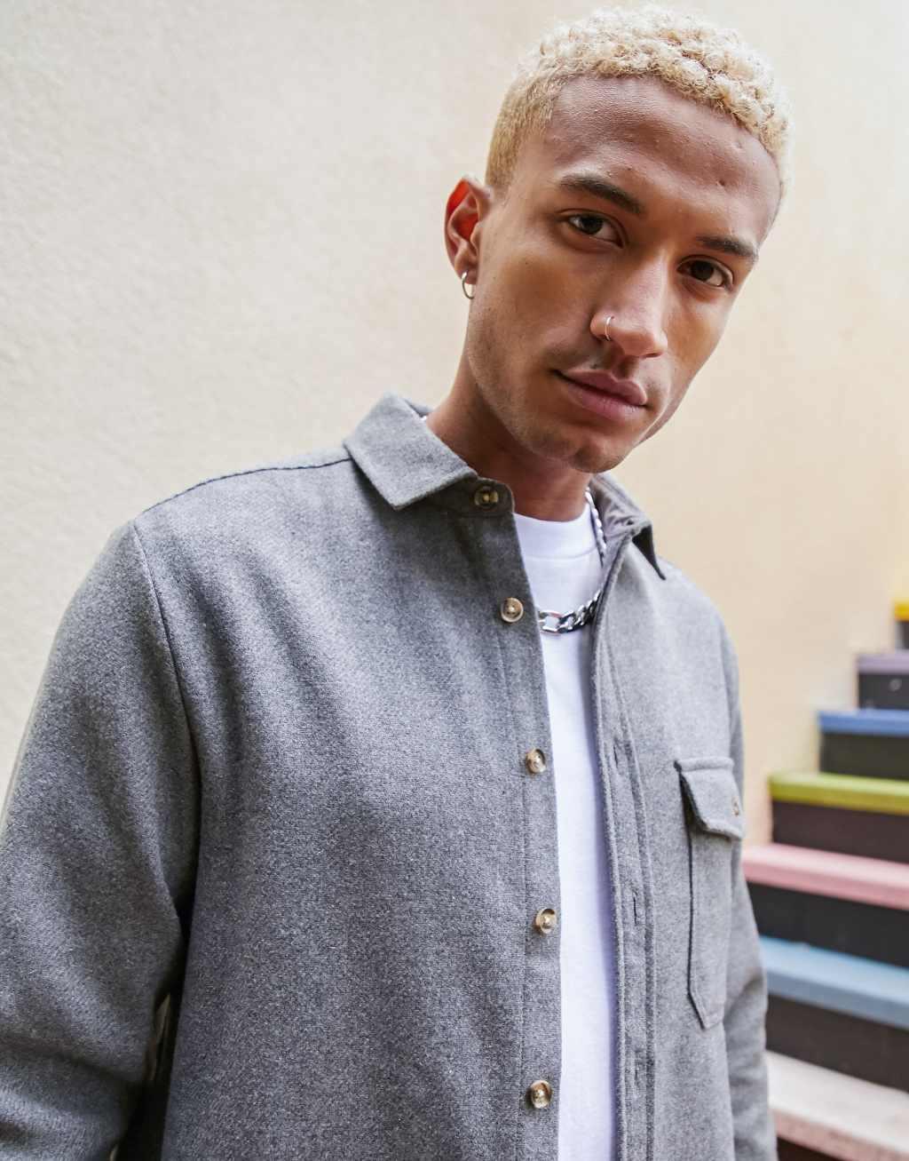 ASOS DESIGN wool mix overshirt in charcoal Product Image