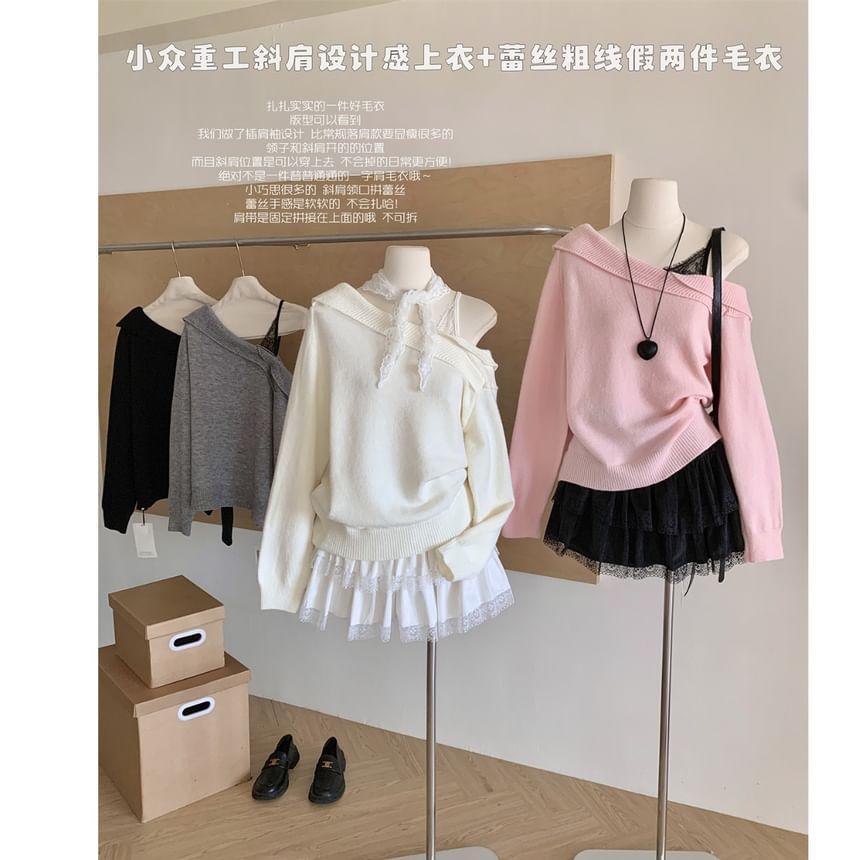 Mock Two-Piece Off Shoulder Sweater Product Image