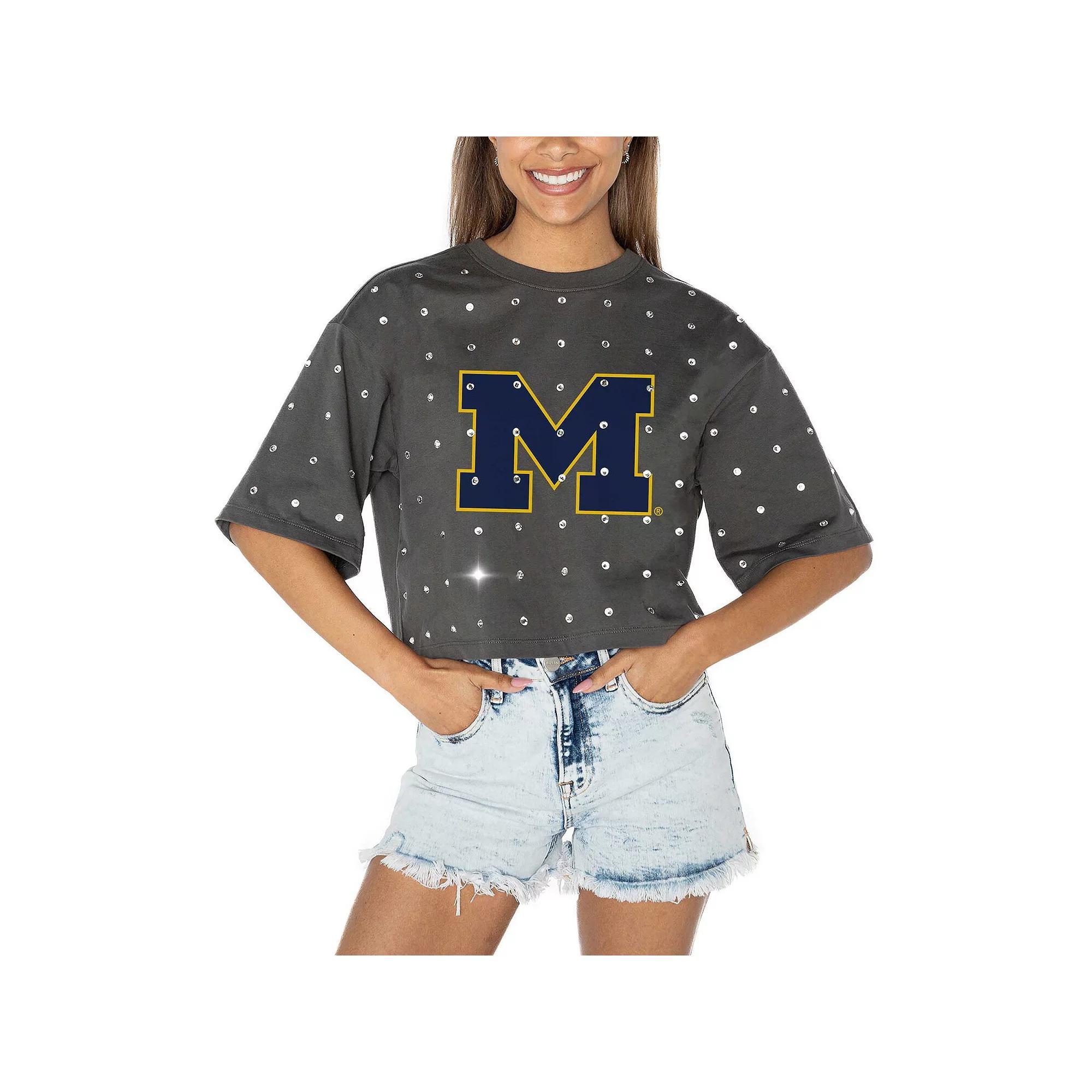 Women's Gameday Couture Gray Michigan Wolverines Go Time Rhinestone Crop T-Shirt, Size: 3XL, Grey Product Image