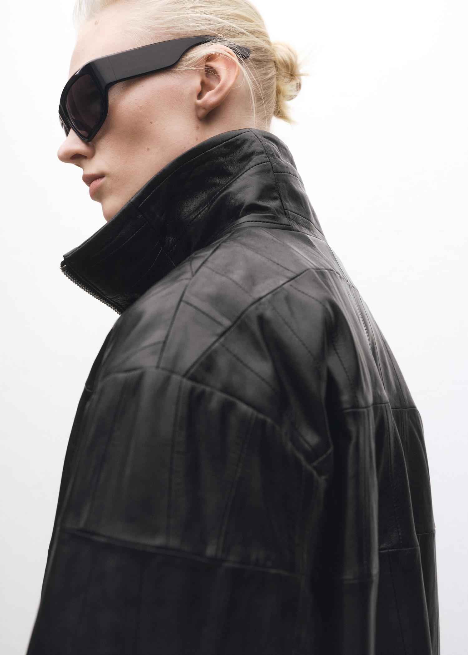 Oversized patchwork leather coat - Women | MANGO USA Product Image