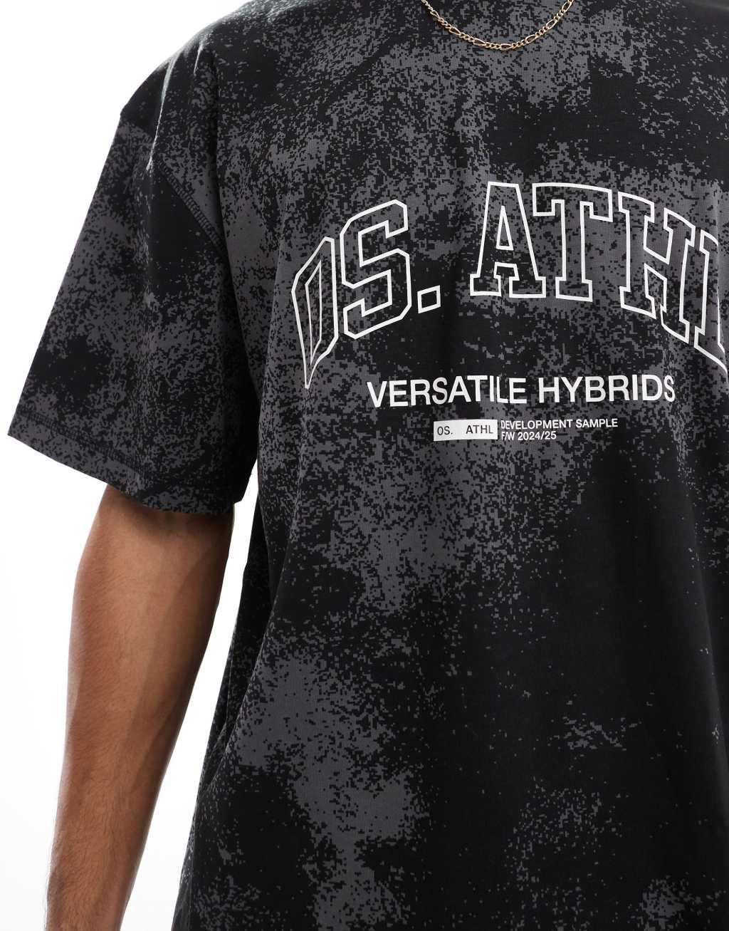 ONLY & SONS oversized T-shirt with athletic logo in washed gray Product Image