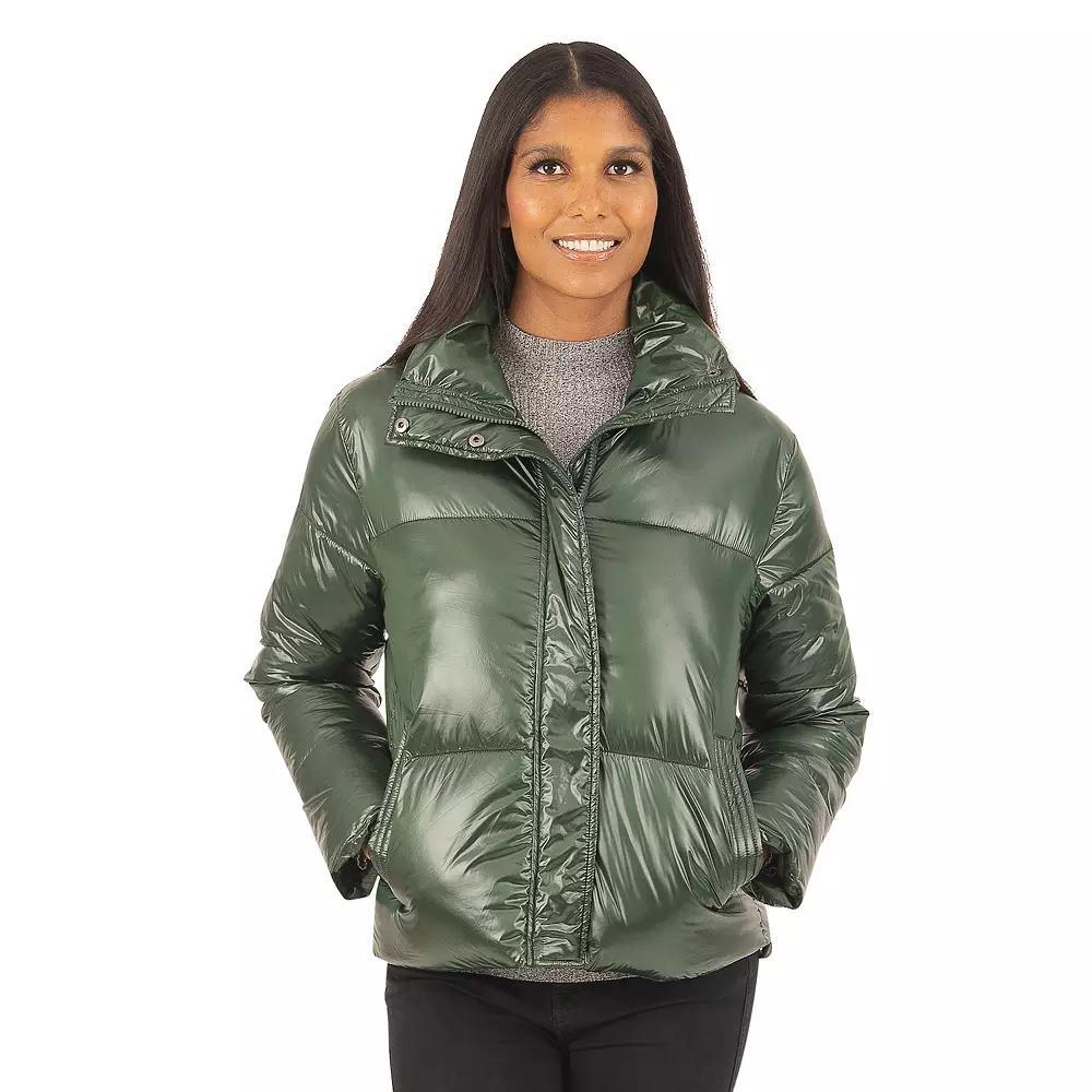 Women's Fleet Street Glossy Short Padded Jacket, Size: Large, Green Product Image