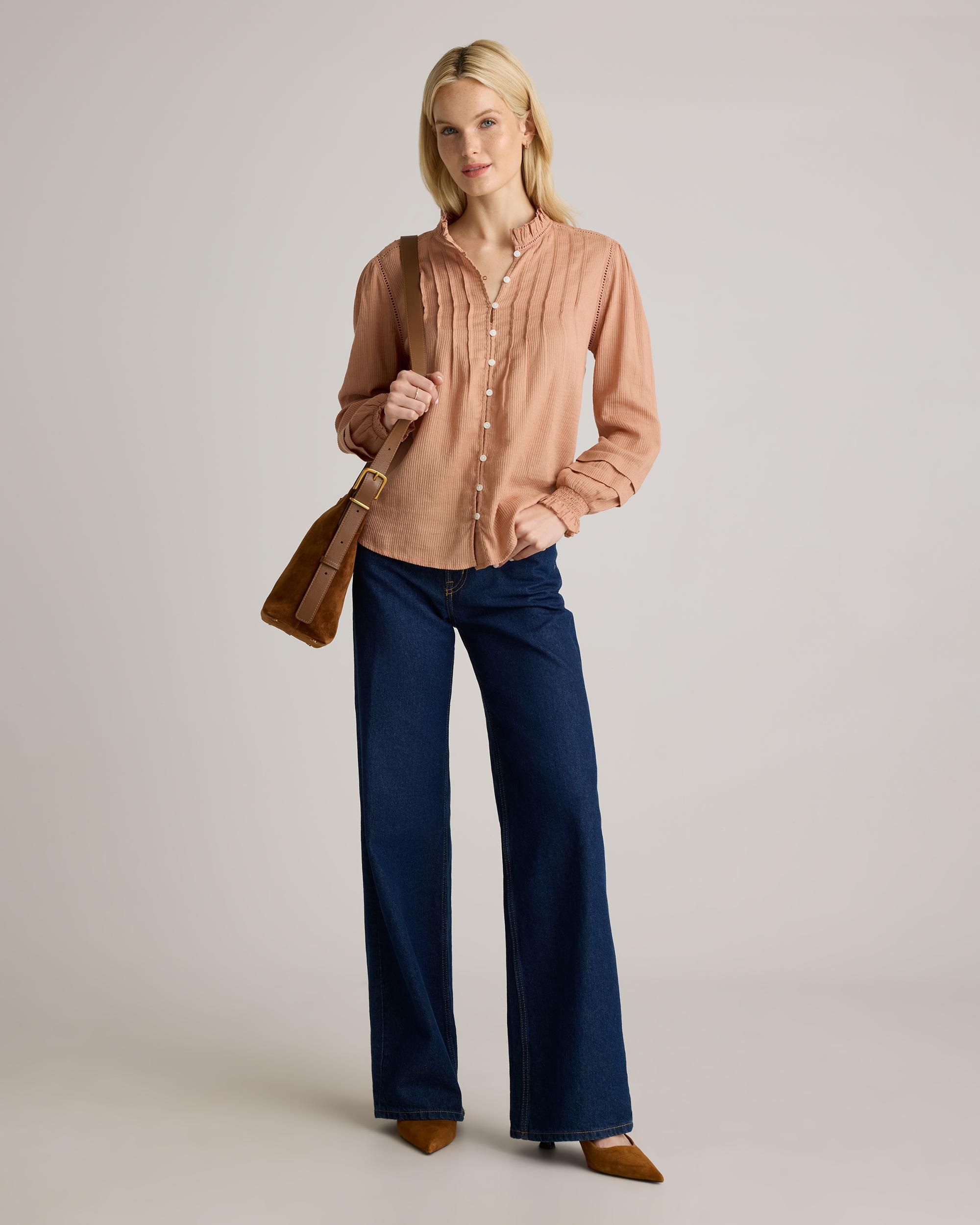 Quince | Women's Organic Textured Cotton Peasant Blouse Organic Cotton Product Image