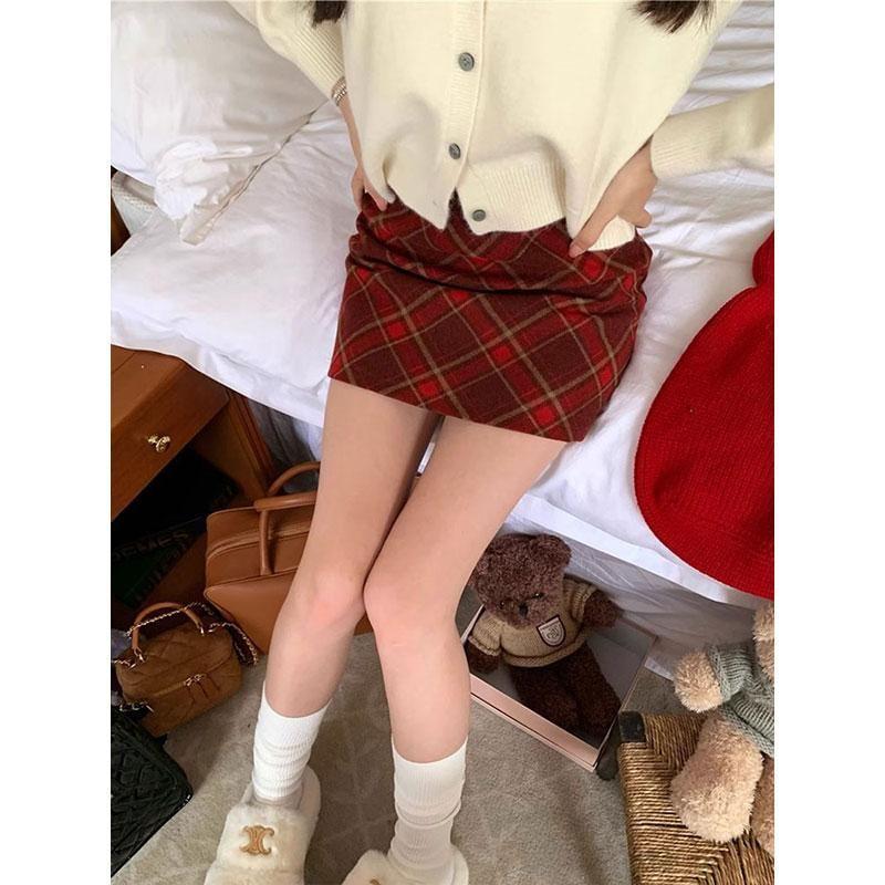 High Rise Plaid Mini Skirt Product Image