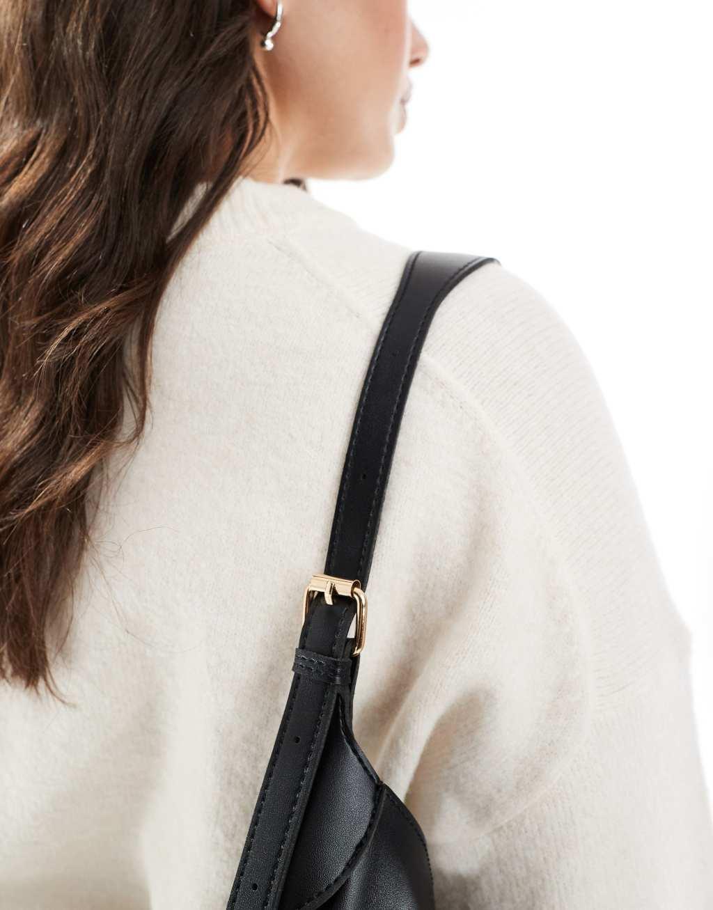 Glamorous slouchy shoulder bag with clasp detail in black Product Image
